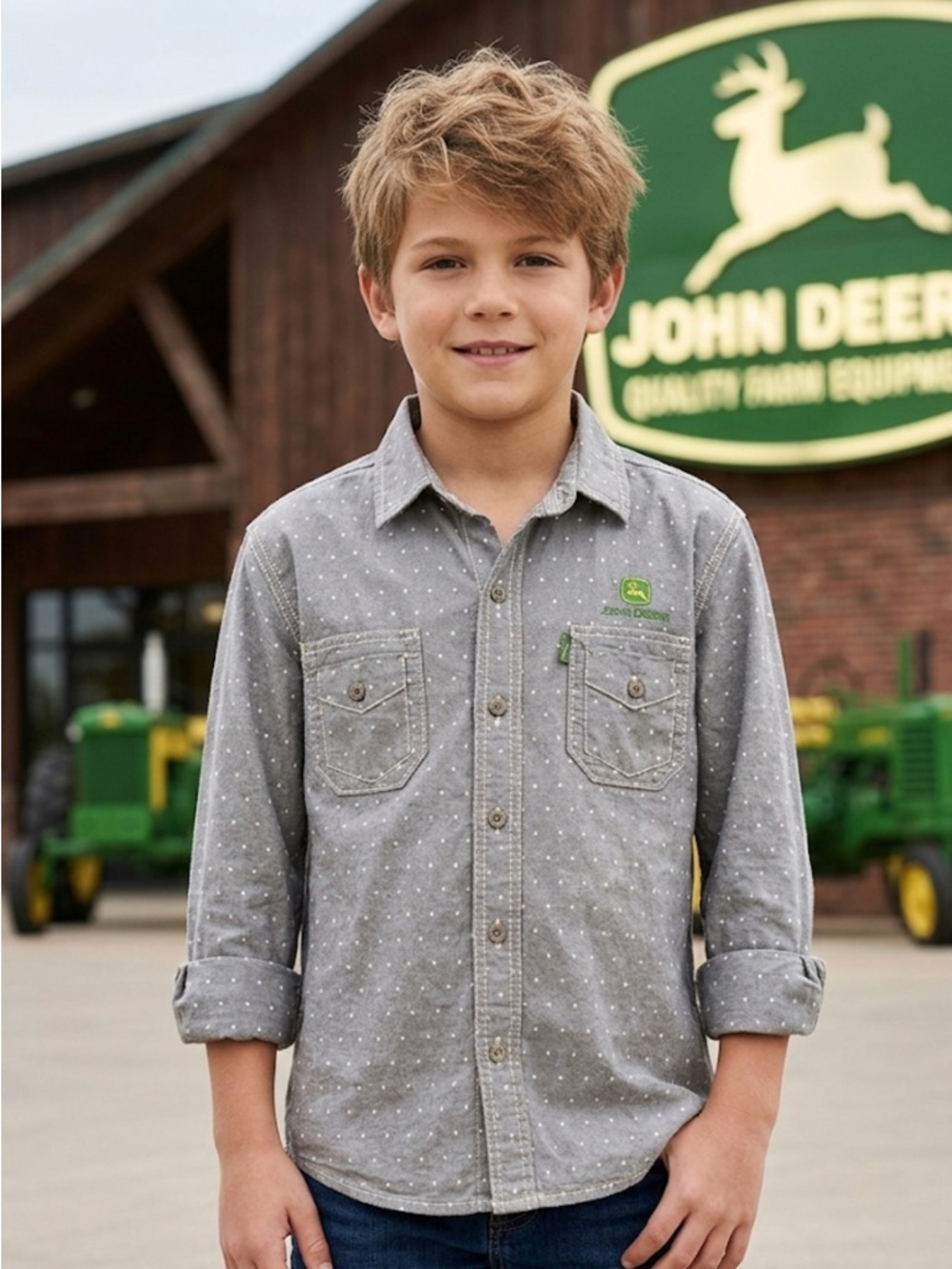 Authentic John Deere boys signature button up shirt sz boys S
